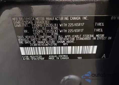 2018 Toyota Rav4 Xle из США, поврежденный, VIN 2T3RFREV0JW742796